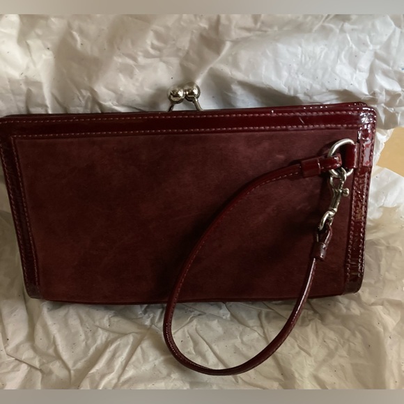 The Coach Suede Collection Burgundy Oxblood Wristlet - Picture 4 of 11